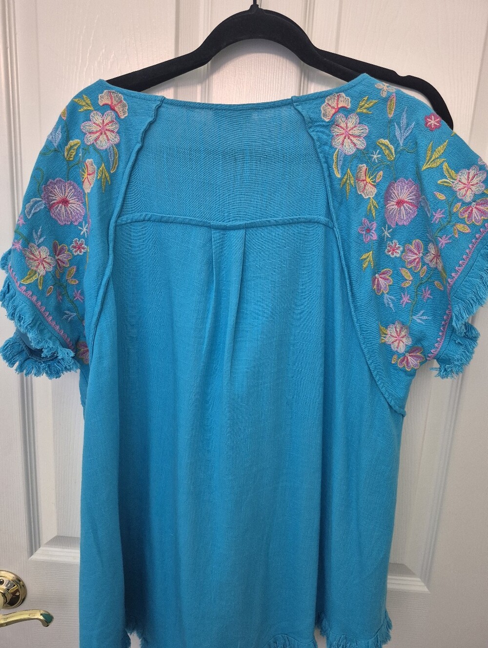 Umgee Embroidered Fringe Sleeve Women’s Top - Turquoise - Picture 5 of 5